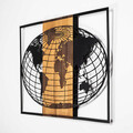 Decoratiune de perete, World Map, 50% lemn/50% metal, Dimensiune: 87 x 3 x 58 cm, Nuc negru