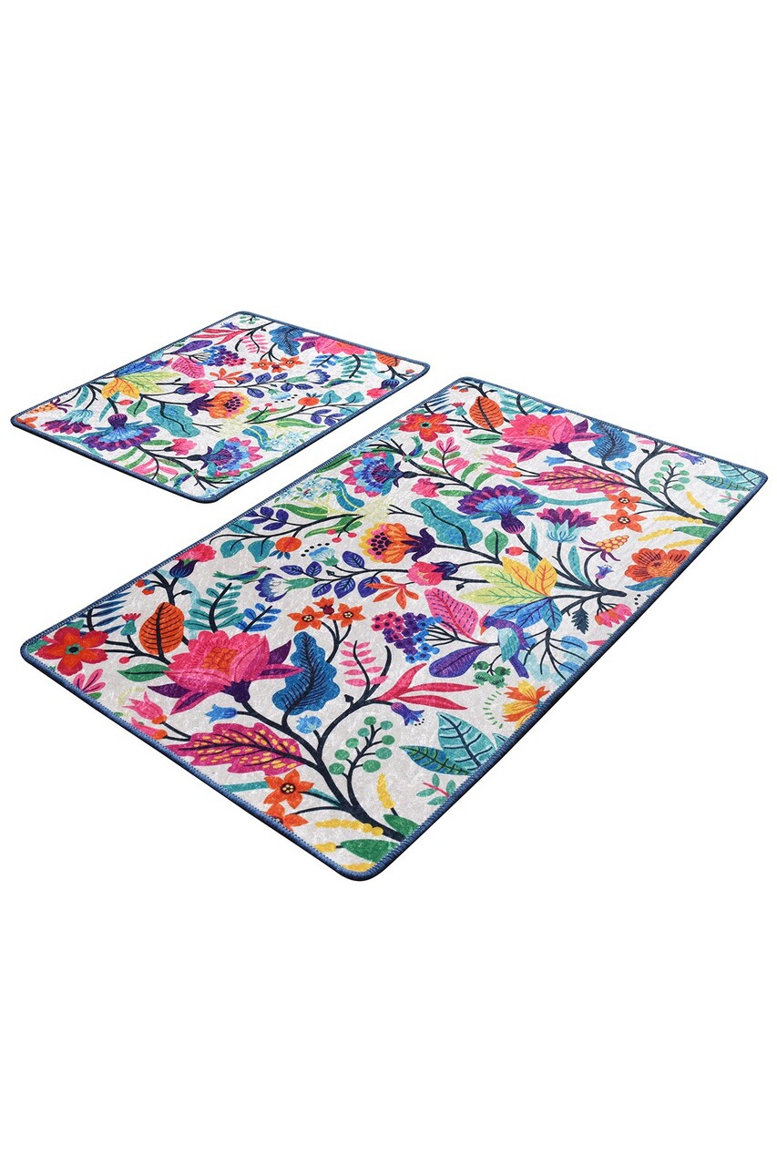 Set covorase de baie 2 piese, Chilai, Pictura, Catifea, Multicolor - 1 | YEO