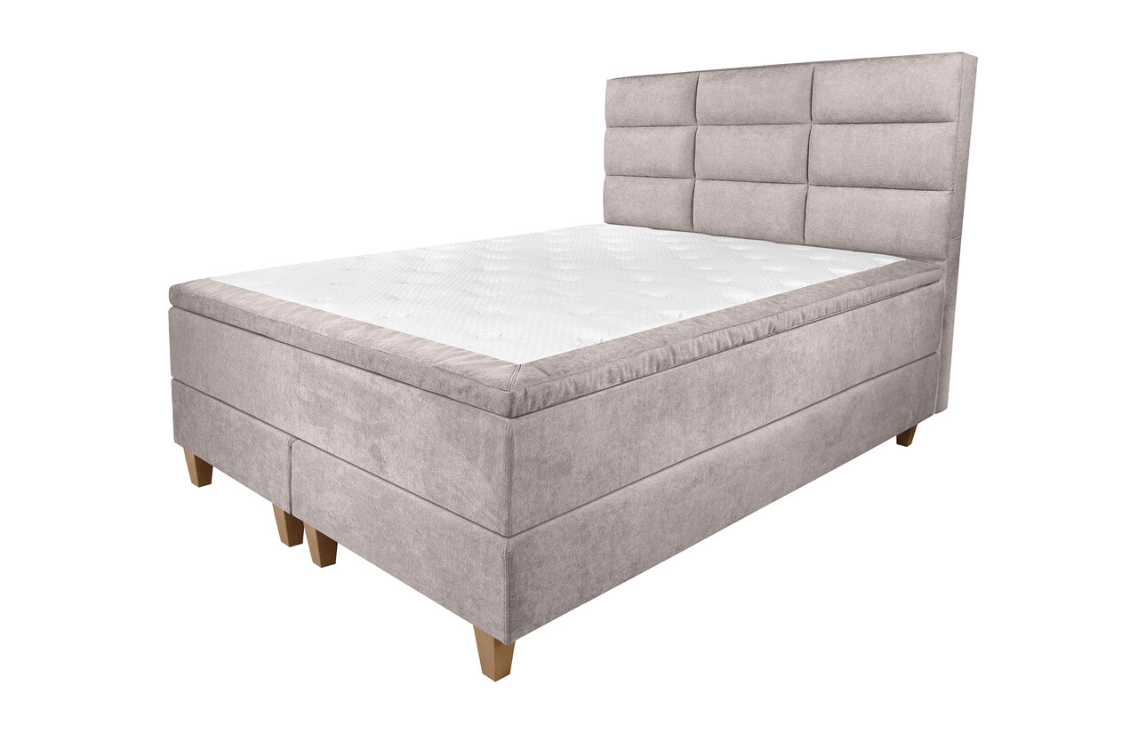 Pat matrimonial, Stockholm, Harmony E, 140x200 cm, saltea tip Pocket, topper memory, Taupe - 1 | YEO