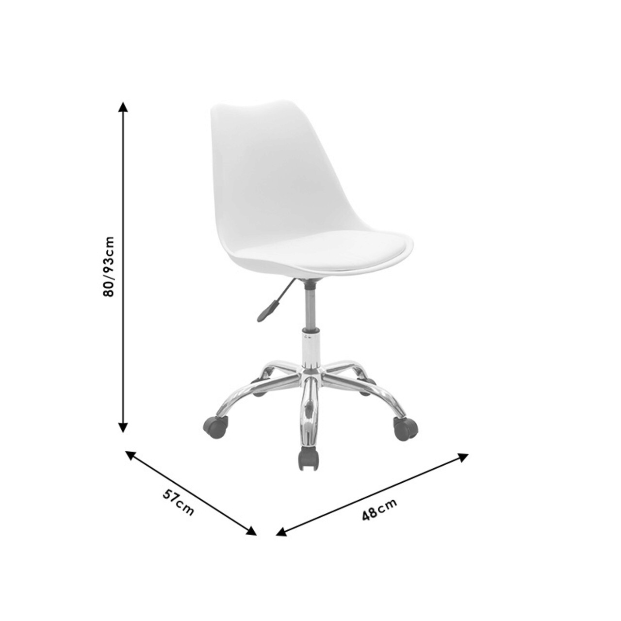 Scaun de birou Gaston II, Pakoworld, 48x57x80 cm, piele ecologica/polipropilena/metal, alb