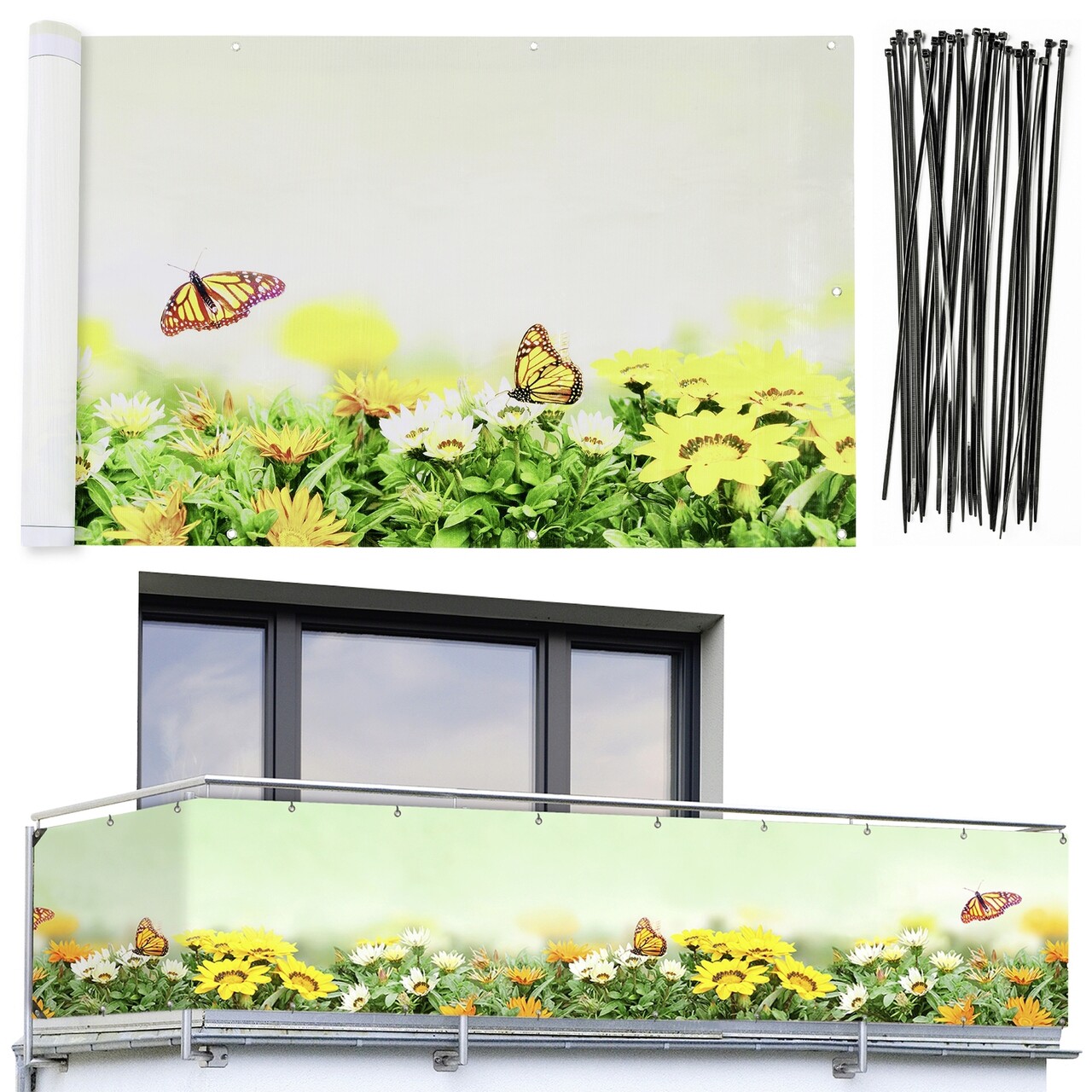 Folie paravan pentru balcon si gradina, Maximex, Butterfly, 500x85 cm, plastic, multicolor - 1 | YEO