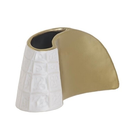 Vaza decorativa Gold, InArt, 24x10x14 cm, ceramica, alb/auriu