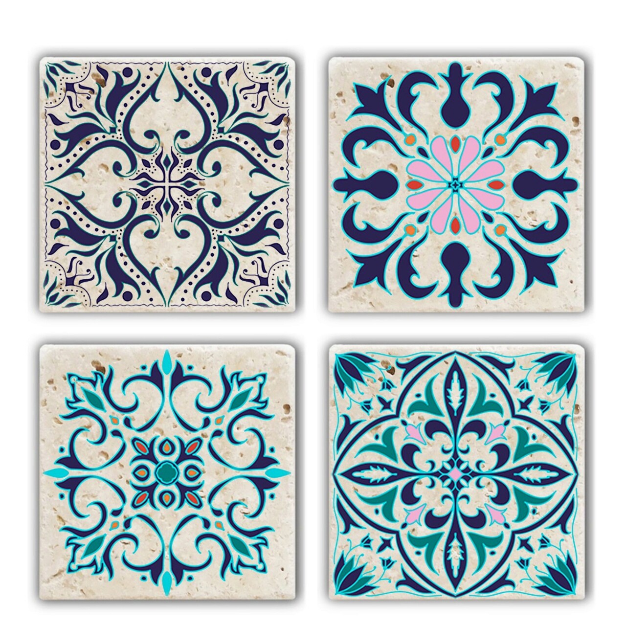 Set suporturi de pahare, Taylor, 366TYR1162, Piatra, 10 x 10 x 1 cm, 4 piese, Multicolor