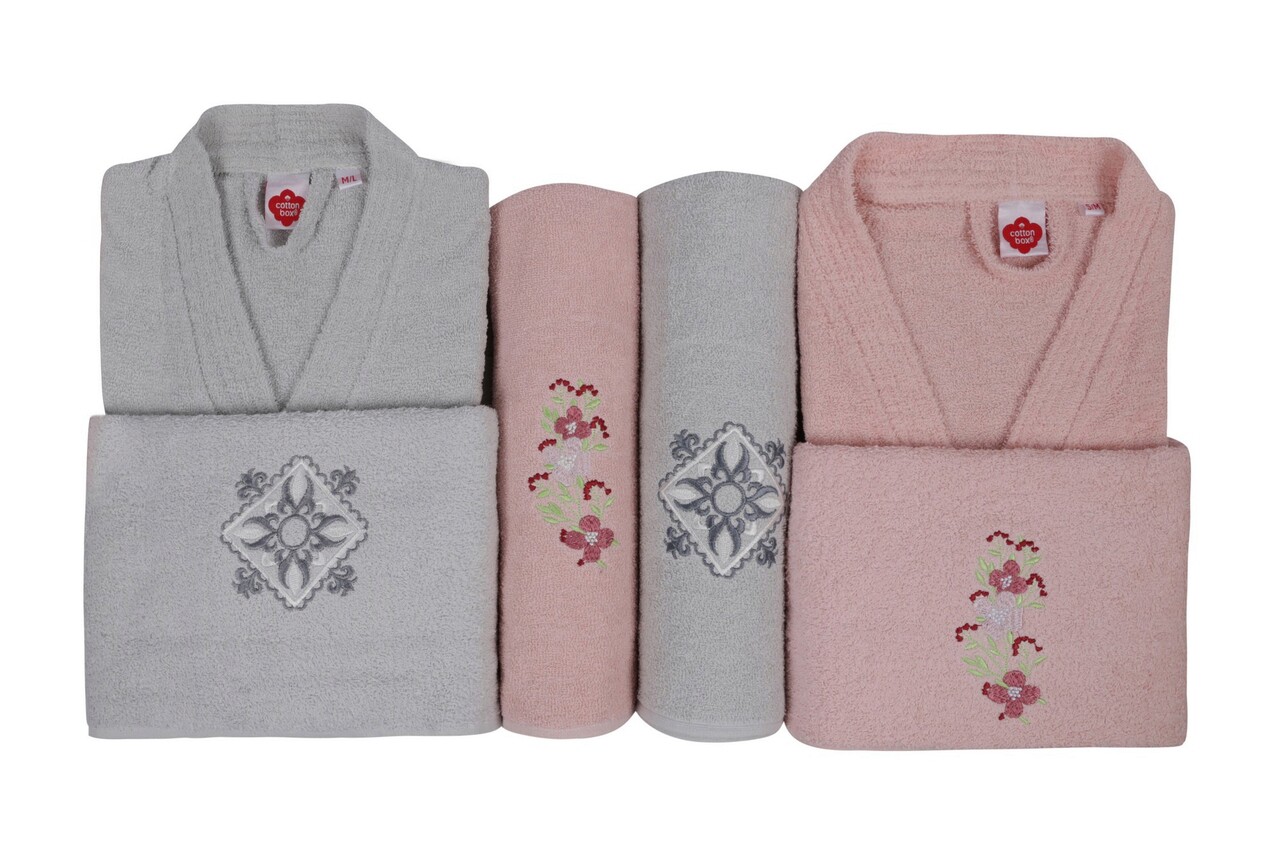 Set De Baie Family, Cotton Box, Nakışlı Aile, Bumbac, Pulbere / Gri