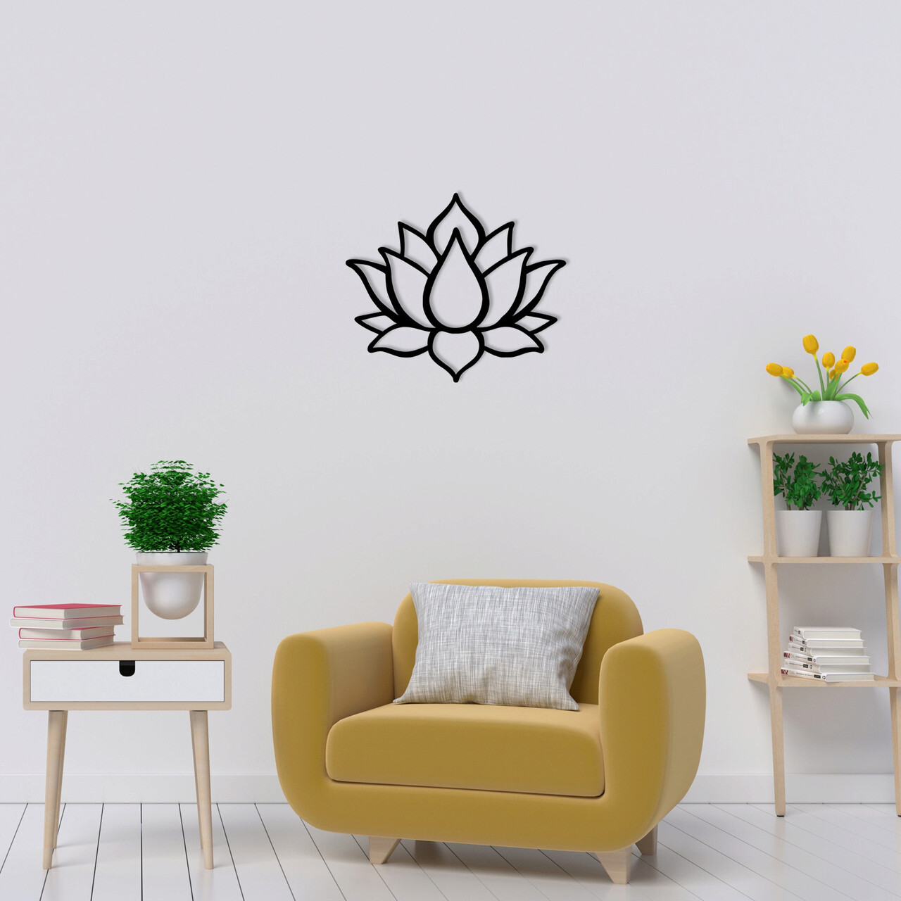 Decoratiune de perete, Lotus Flower 1 Metal  Decor, metal, 50 x 43 cm, negru