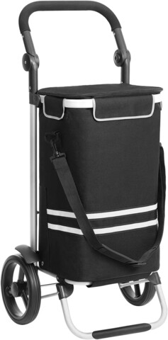 Carucior de cumparaturi 35L, Vasagle, compartiment termoizolant, multifunctional, max 25 kg, 44x35x100 cm, poliester 600D/aluminiu, negru