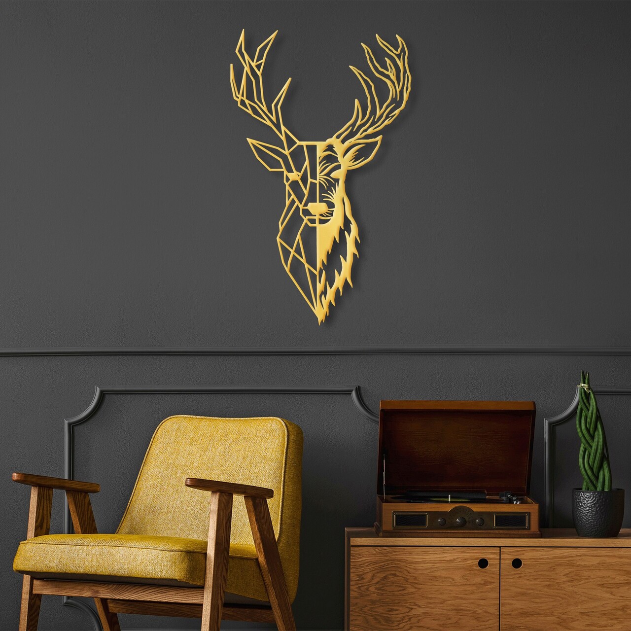 Decoratiune de perete, Red Deer 3, Metal, Dimensiune: 42 x 70 cm, Auriu - 1 | YEO