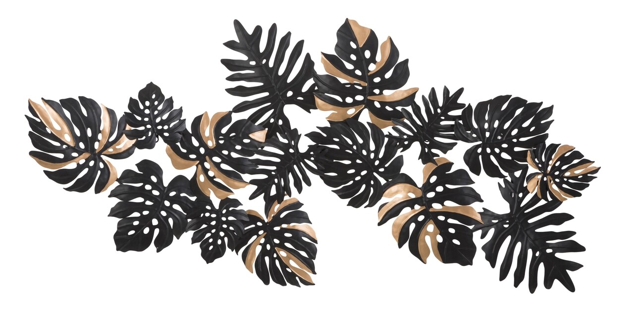 Decoratiune de perete Dark Leaf, Mauro Ferretti, 133x63 cm, fier, negru/auriu