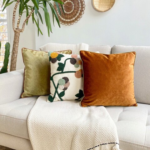 Perna, Dahlia Punch Pillow With İnsert, 43x43 cm, Material: 20% in, 80% poliester, Muștar / Gri închis / Pudră / Roz / Verde / Verde de mare