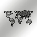 Decoratiune de perete, World Map 8, Metal, 100 x 57 cm, Negru