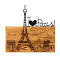 Decoratiune de perete, I Love You Paris, lemn/metal, 58 x 54 cm, negru/maro