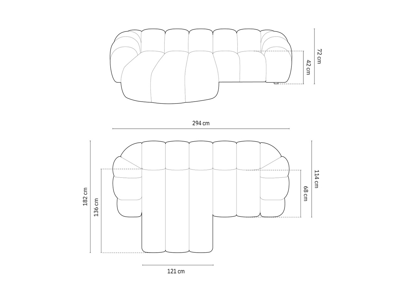 Coltar stanga 3 locuri, Diana-192, Micadoni Home, 294x182x72 cm, catifea structurata, antracit