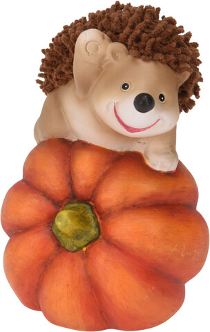 Decoratiune Hedgehog on Pumpkin v1, Excellent Houseware, 11.5x8.8x17 cm, teracota, portocaliu