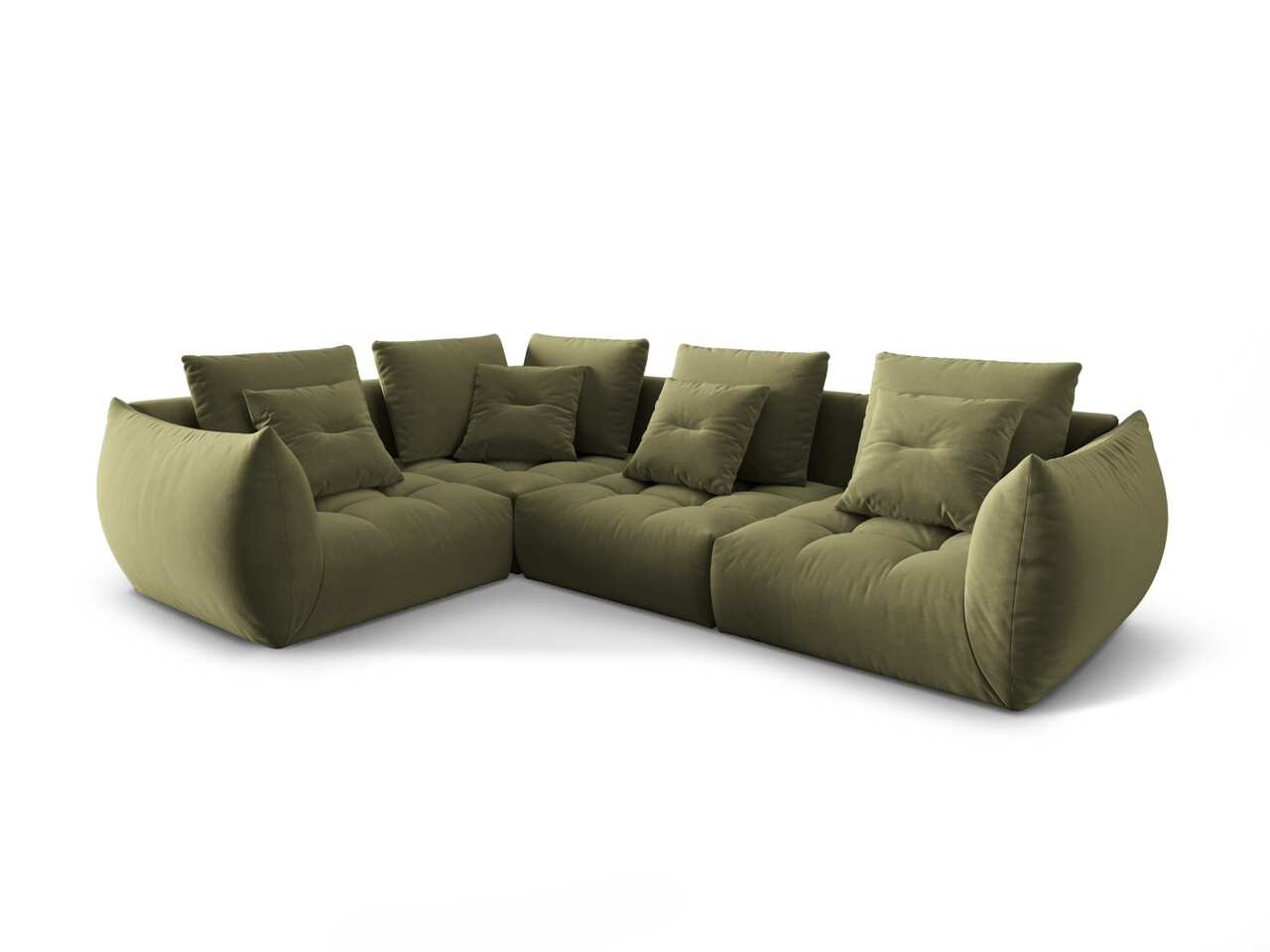 Coltar modular stanga 3 locuri, Bloom-184, Micadoni Home, 316x216x95 cm, catifea, verde deschis