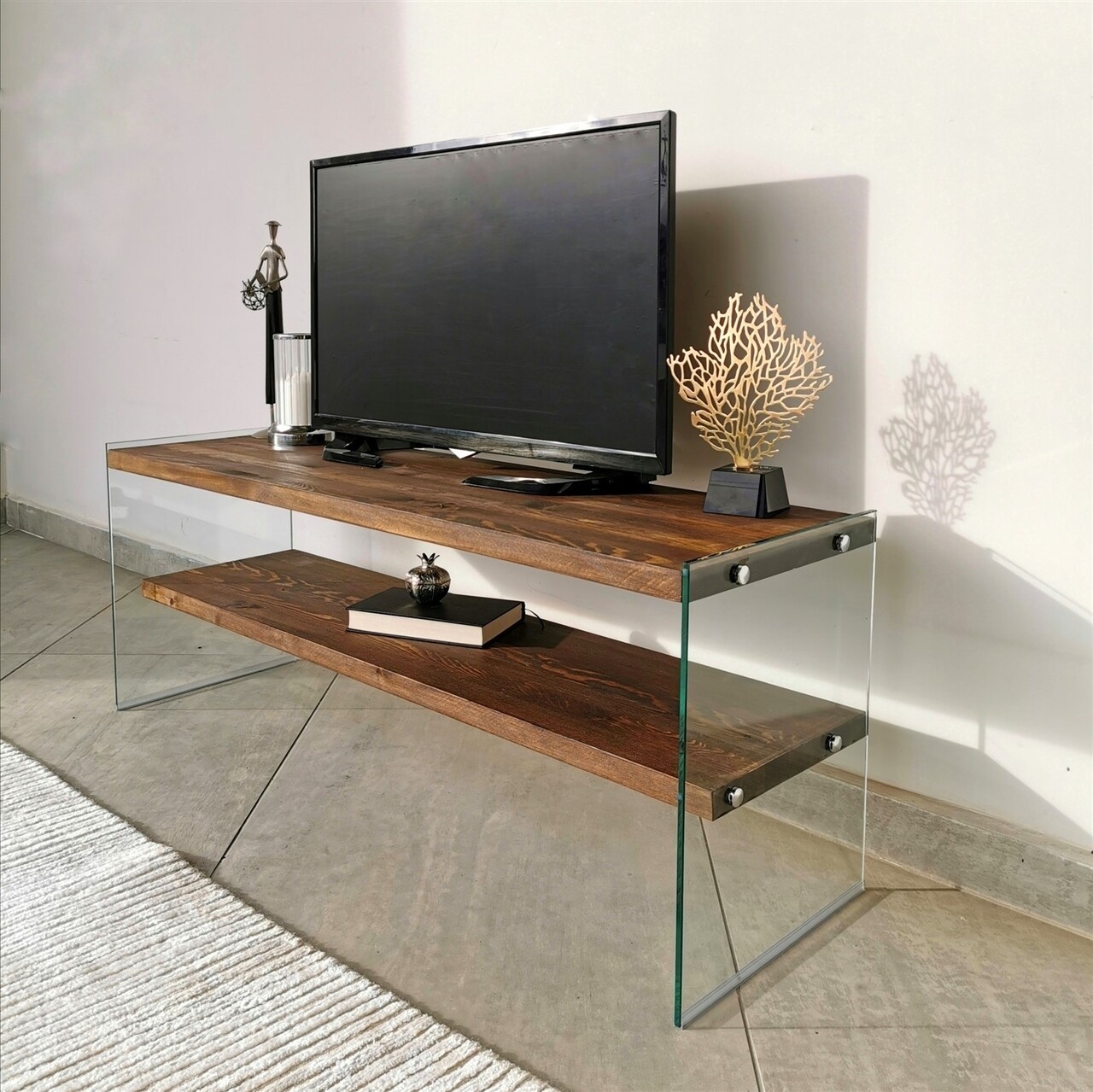 Comoda TV cu rafturi de perete Neostill TV105, 120 x 45 cm/85 x 25 cm, walnut - 2 | YEO