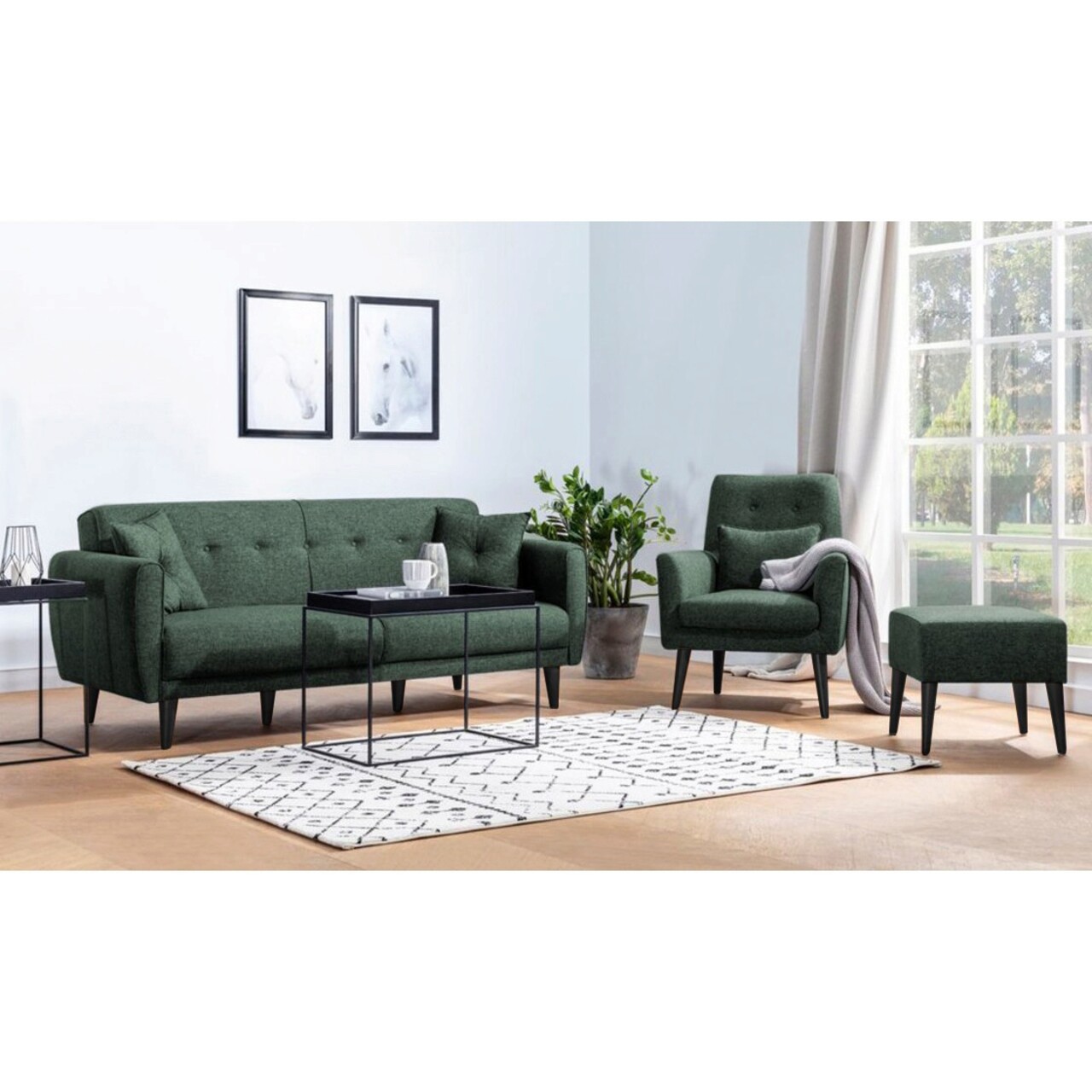 Set canapea extensibilă, Unique Design, 867UNQ1689, Lemn de carpen, Verde - 1 | YEO