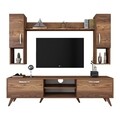 Comoda TV cu raft de perete si 2 cabinete M27 - 284, Wren, 180 x 35 x 48.6 cm/133 cm, walnut