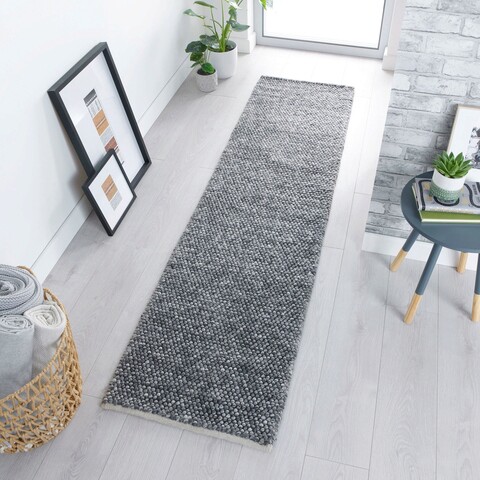 Covor Minerals Dark Grey, Flair Rugs, 60x230 cm, lana/poliester, gri inchis