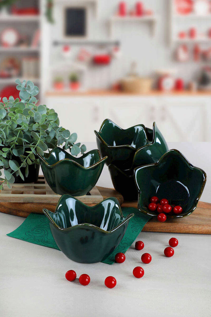 Set Boluri Pentru Aperitive, Keramika, 275KRM1683, Ceramica, Verde Inchis