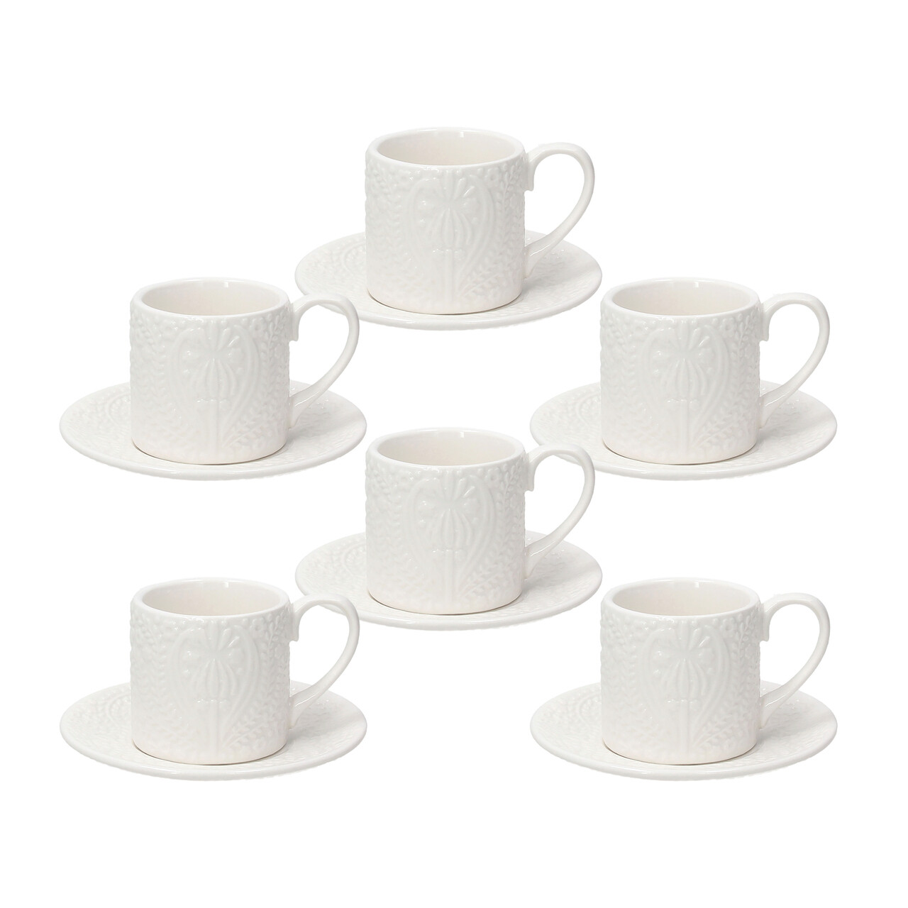 Set 6 cesti de cafea cu farfurie Ornament, Tognana Porcellane, 70 ml, portelan, alb