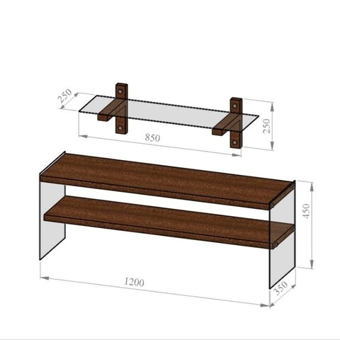 Comoda TV cu raft de perete Neostill TV101, 120 x 45 cm/85 x 25 cm, walnut