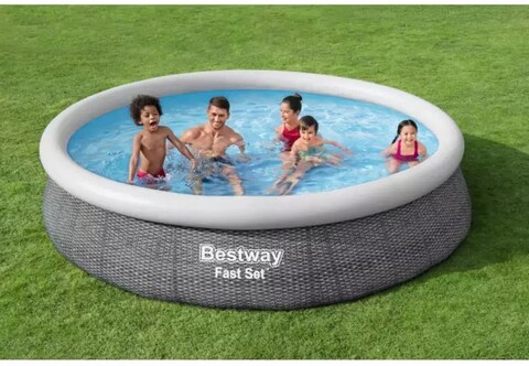 Piscina gonflabila Bestway Fast Set 57445 cu pompa de filtrare, 366x76 cm, PVC, gri