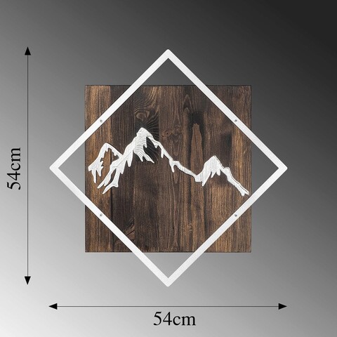 Decoratiune de perete, Mountain, 50% lemn/50% metal, Dimensiune: 54 x 54 cm, Nuc / Argint