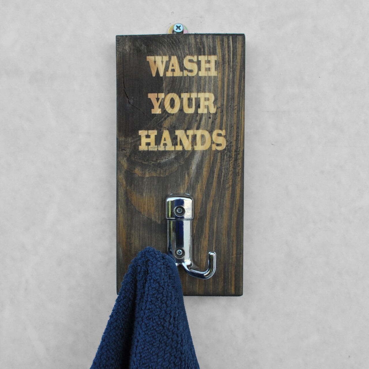 Cuier Wash you hands, Evila Originals, 10x20 cm, maro