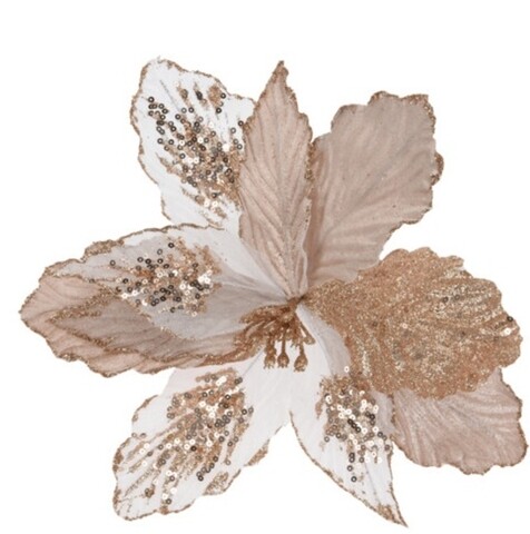 Decoratiune Flower w leaf glitter, 28x28x5 cm, poliester, roz/alb