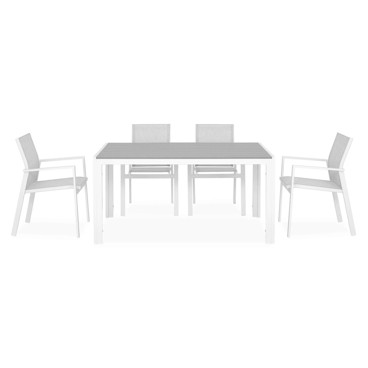 Set mobilier gradina/terasa Encore/Baria, 5 piese, 150x90x74 cm/56.5x62x86 cm, aluminiu, alb/gri