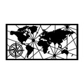 Decoratiune de perete, World Map Medium 2, Metal, 100 x 50 cm, Negru