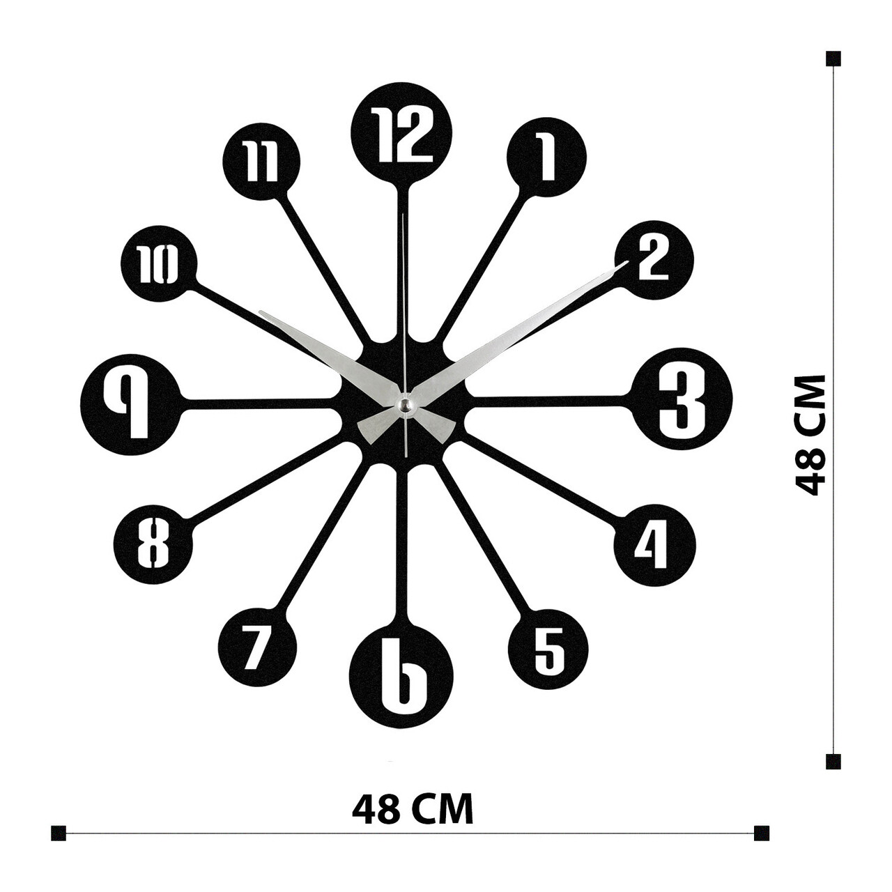 Ceas de perete, Enzoclock - S014, metal, 48 x 48 cm, negru