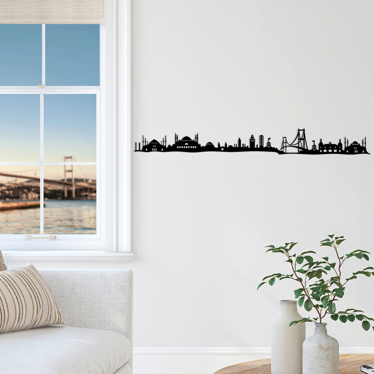 Decoratiune de perete, Istanbul Skyline, Metal, Dimensiune: 117 x 0,15 x 13 cm, Negru - 1 | YEO