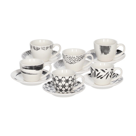 Set 6 cesti de cafea cu farfurie Iris Zenith, Tognana Porcellane, 80 ml, portelan New Bone China, multicolor