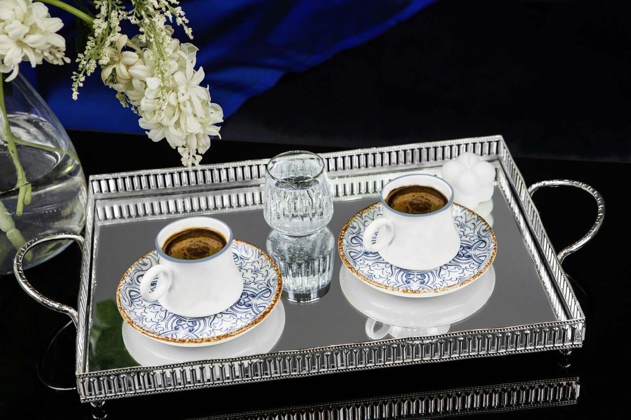 Set cesti de cafea, Noble Life, 721NBL3171, 100% PORCELAN / , Ceașcă de cafea: 90 cm (6 bucăți), Albastru/Alb