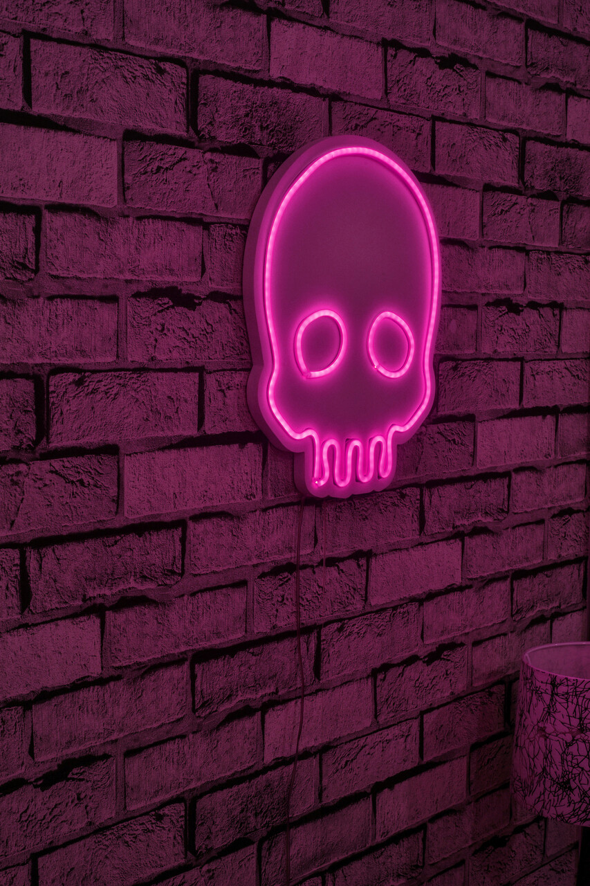 Decoratiune luminoasa LED, Skull, Benzi flexibile de neon, DC 12 V, Roz