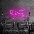 Lampa de perete World Map, Neon Graph, 66x38x2 cm, roz