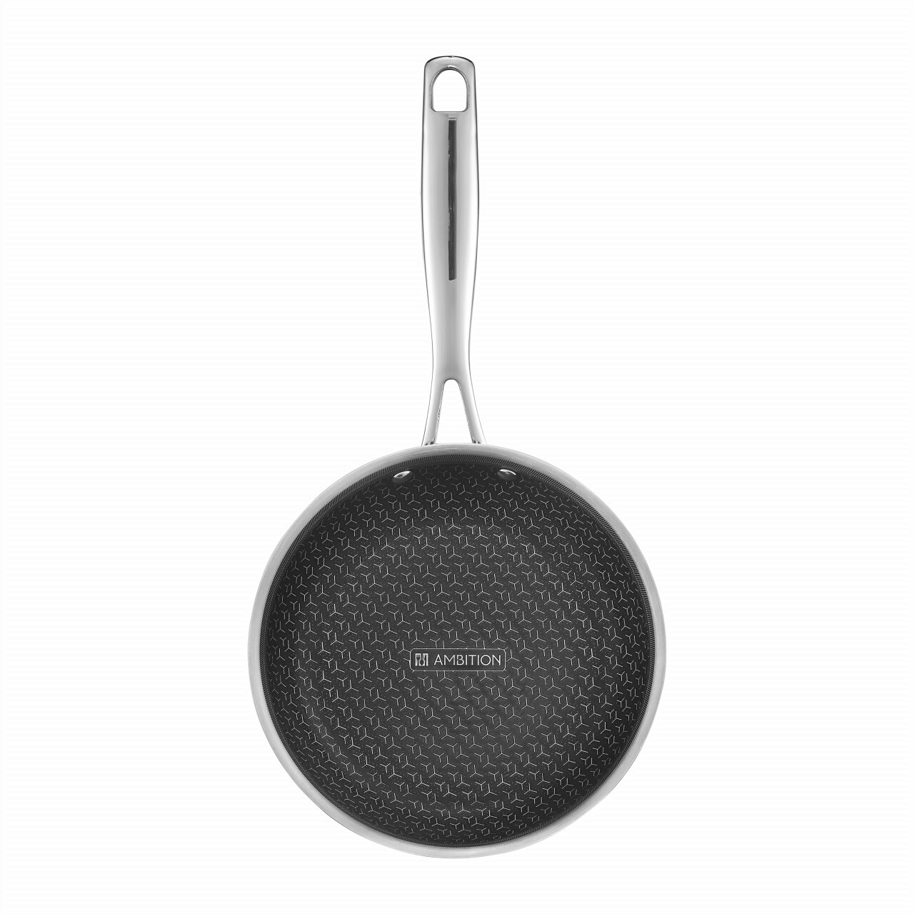 Tigaie cu acoperire Non Stick, Qualum Ceramic Futuro, Ambition, 20 cm, inox/ceramica, negru/argintiu