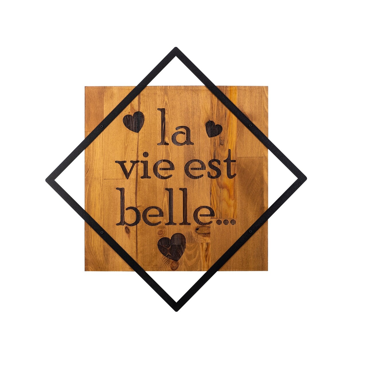 Decoratiune de perete, La Vie Est Belle, 50% lemn/50% metal, Dimensiune: 54 x 54 cm, Nuc / Negru - 1 | YEO