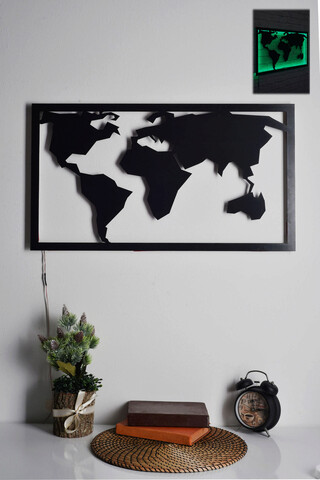 Decoratiune luminoasa LED, World Map 2, MDF, 60 LED-uri, Verde