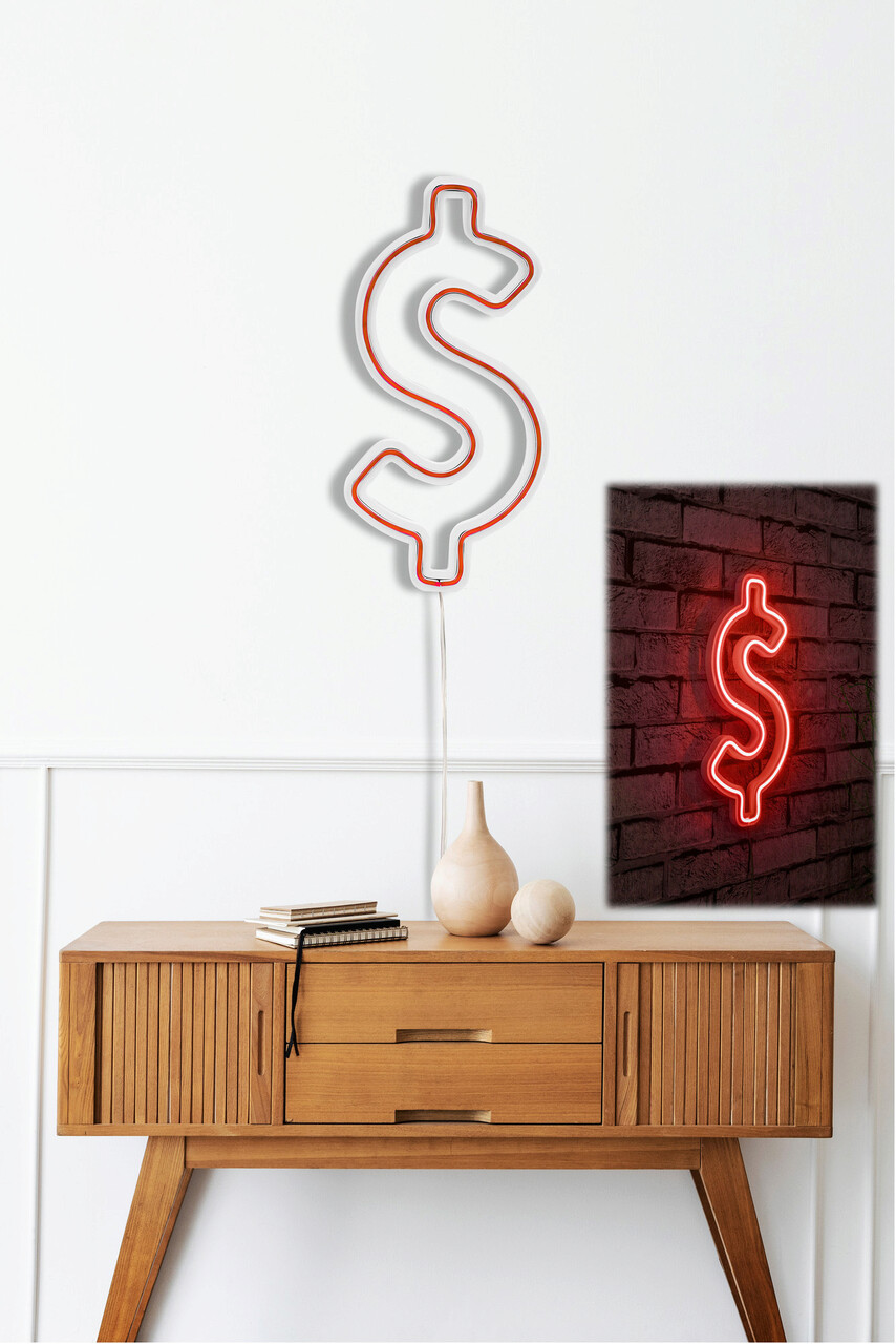 Decoratiune luminoasa LED, Dollar Sign, Benzi flexibile de neon, DC 12 V, Rosu - 1 | YEO