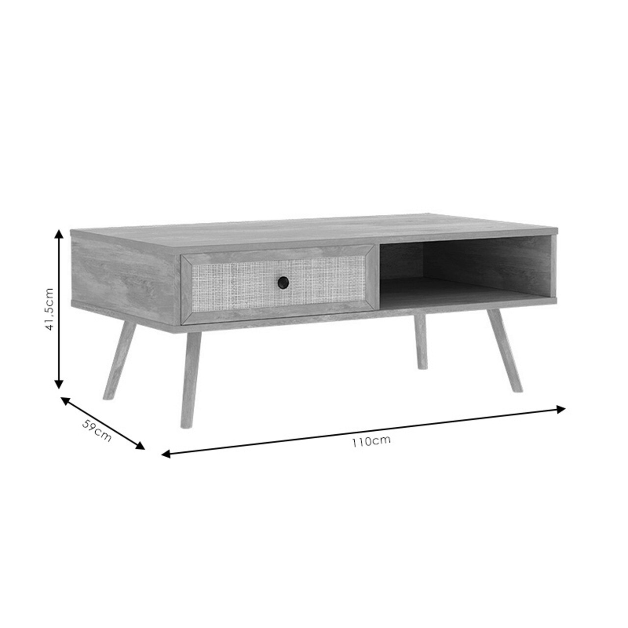 Masuta de cafea Oslo, Pakoworld, 110x59x41.5 cm, PAL/ratan sintetic, negru/natural/auriu