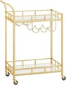 Carucior de servire Golden, Vasagle, 66x38x90 cm, otel/oglinda din sticla, auriu