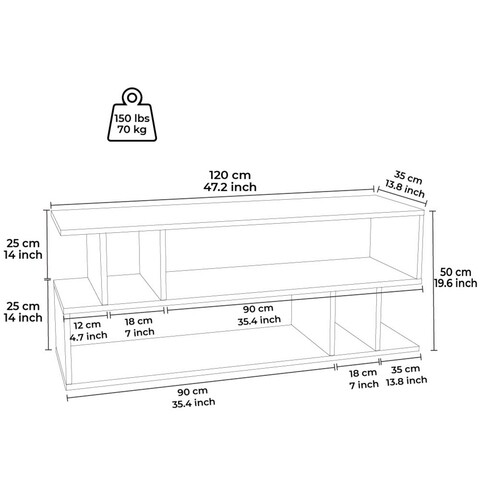 Comoda TV, Minima, Piramide, 120x49.5x35.2 cm, Nuc / Negru