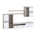 Set mobilier living 4 piese Zeist, Bedora, 300x41x200.9 cm, PAL/sticla/plastic, alb/stejar