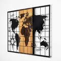 Decoratiune de perete, World Map, 50% lemn/50% metal, Dimensiune: 90 x 3 x 58 cm, Nuc negru