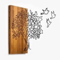 Decoratiune de perete, Tree And Birds 1, Lemn/metal, Dimensiune: 61 x 58 cm, Nuc / Negru