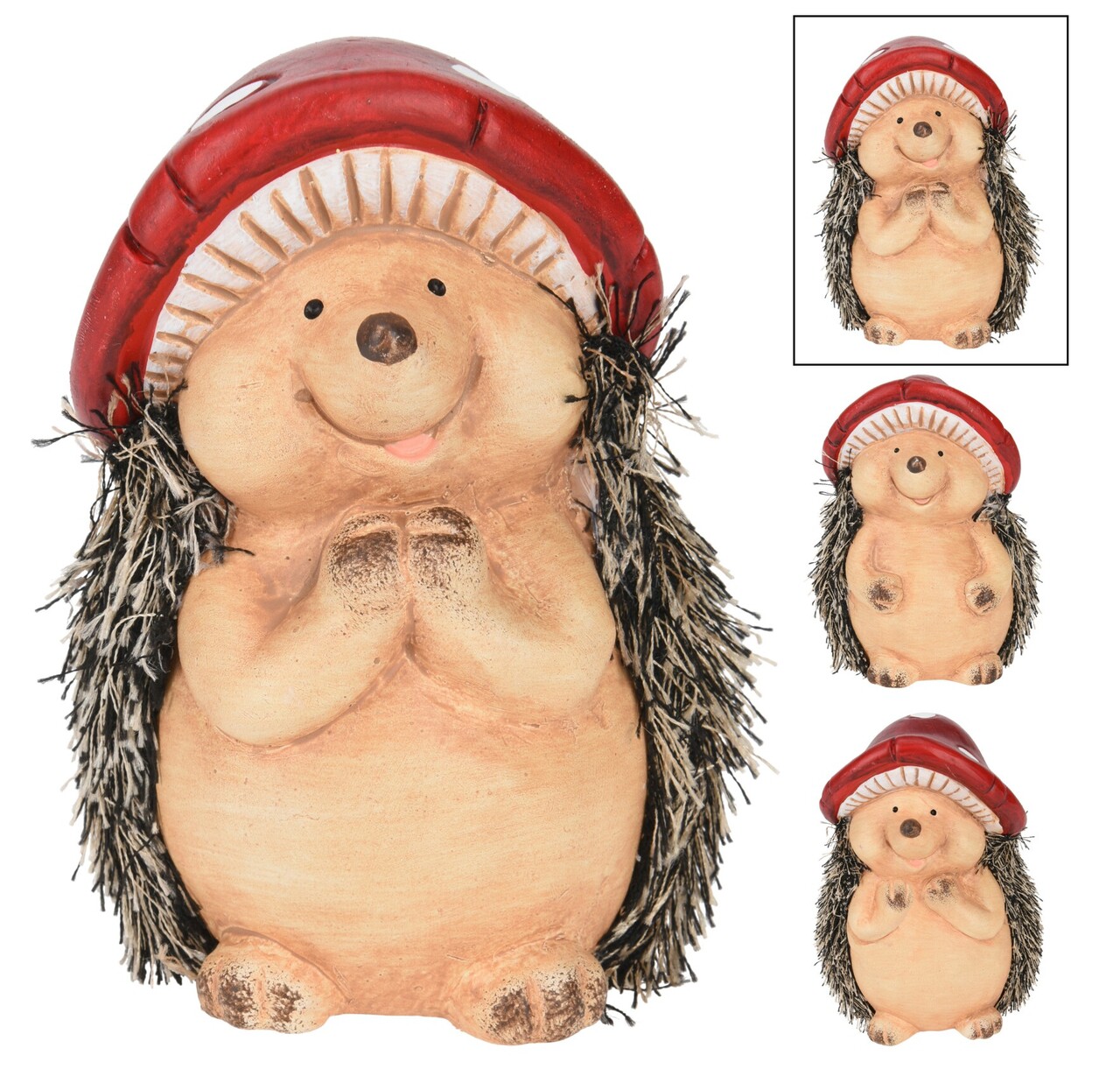 Decoratiune Hedgehog w Mushroom Hat v1, Excellent Houseware, 8.5x7.7x12.8 cm, teracota, multicolor