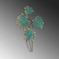 Decoratiune de perete, Monstera, Metal, Dimensiune: 66 x 111 cm, Turcoaz / Galben