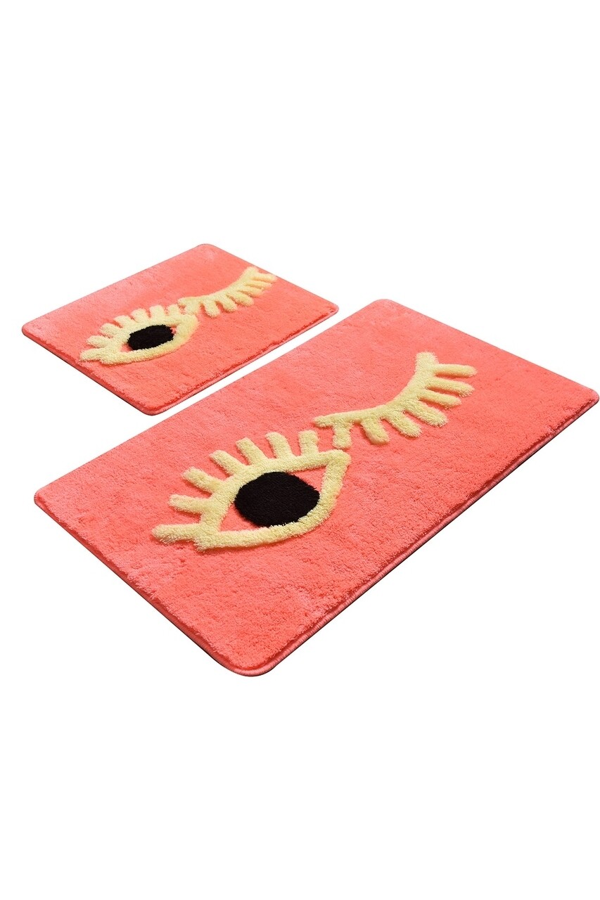 Set 2 covorase de baie Big Eyes, Chilai, 50x60 cm/60x100 cm, coral - 1 | YEO